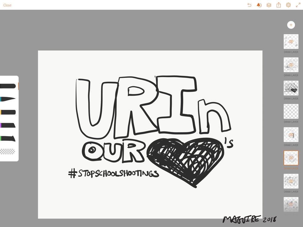MADink401's tweet image. Digital sketches via iPad in response to #ActiveShooter school shootings last semester when teaching at The University of Rhode Island, College of Business, Innovation + Entrepreneurship #StopSchoolShootings