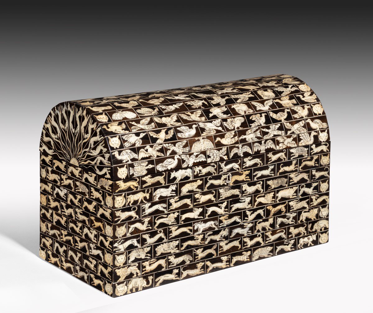 ThomasCoulborn's tweet photo. Our Renaissance Casket inlaid with ivory - probably made by a cabinet maker from Augsburg - and on display @MasterpieceFair. #thomascoulborn #Renaissance #artfair #masterpiece2018 #Augsburg https://t.co/MWLMyyM32X