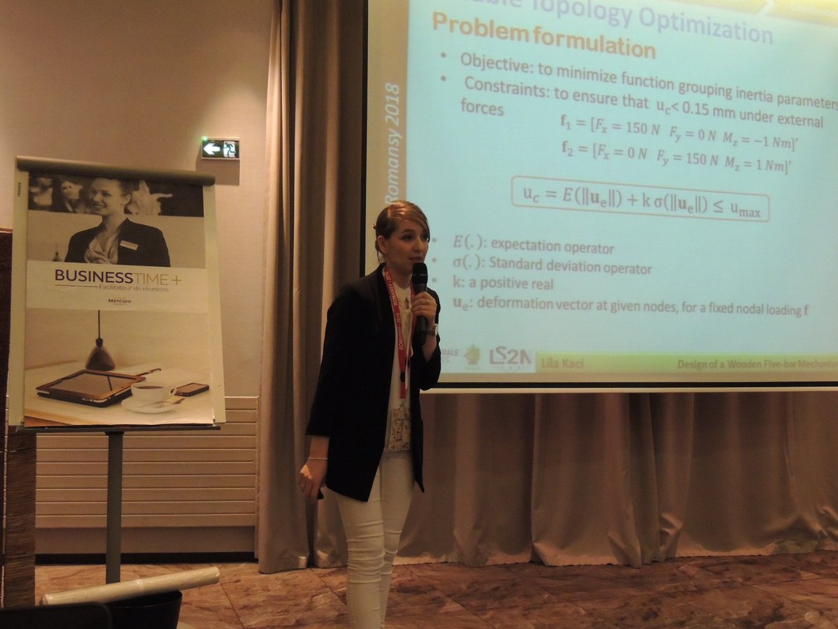 lila_kaci's tweet photo. Presentation of our research paper on design of a wooden five-bar mechanism #RobEcolo project at Romansy Conference on June 27, 2018 #Rennes #France
@CentraleNantes @LaboLS2N @ARMEN_robotics https://t.co/UsKSiOKGC1