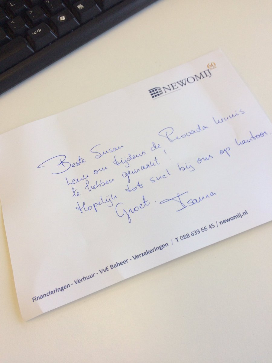 Dit soort persoonlijke kaartjes blijven leuk. Bedankt Newomij! <a href="/FRISRealPeople/">FRIS | Real People</a> <a href="/PROVADAre/">PROVADA</a>