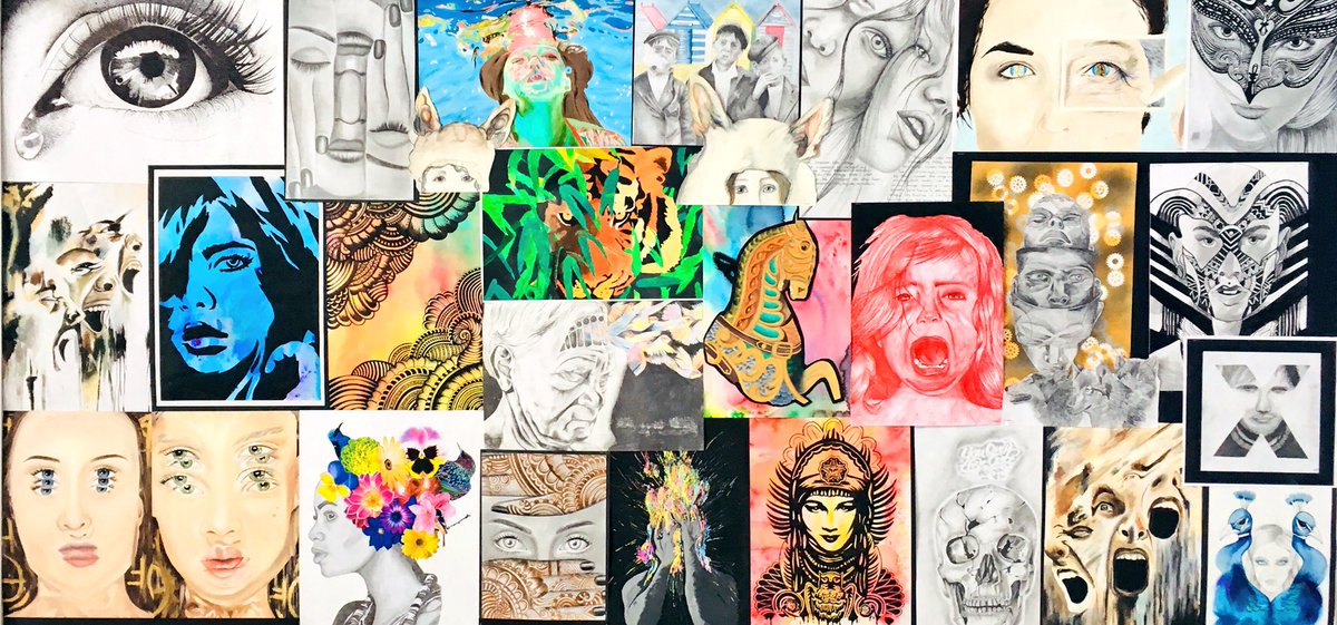 KentonArt's tweet photo. We have a new eye catching display in the main hall showcasing the talent of our fantastic Art & Design students. #teamart #coreart #art4all https://t.co/QATpujjDGW