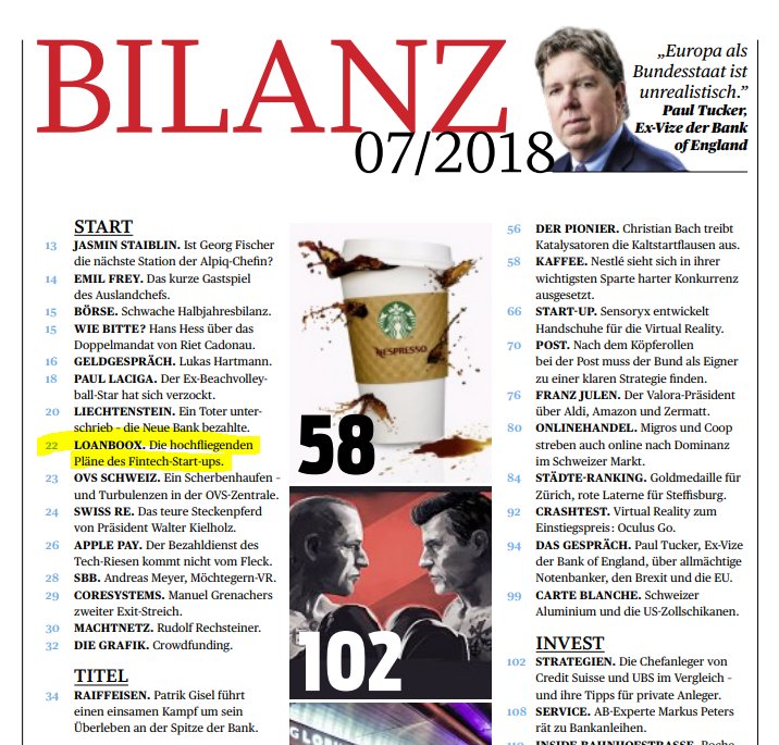 loanboox's tweet photo. Heute @BILANZ lesen - wiedermal ein paar spannende Insights von @muehlemann zur Entwicklung und zum Potential von @loanboox #goodweekendread ๐ค https://t.co/5hP4k2s4YQ