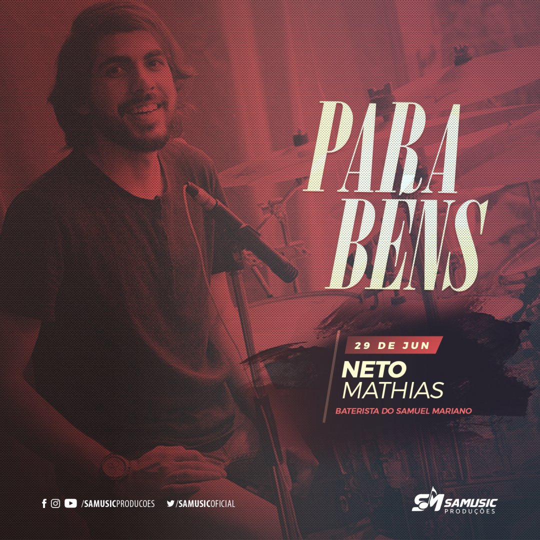 SamusicOficial's tweet photo. Hoje estamos em festa 🎁🎉🎈🎊🎁! 
O @netomathiasct , Baterista do @samuelmarianooficial está completando mais um ano de vida hoje.

#DiaDeComemoração
#HappyBirthday
#SamusicProduções https://t.co/9EBSX3RWsY