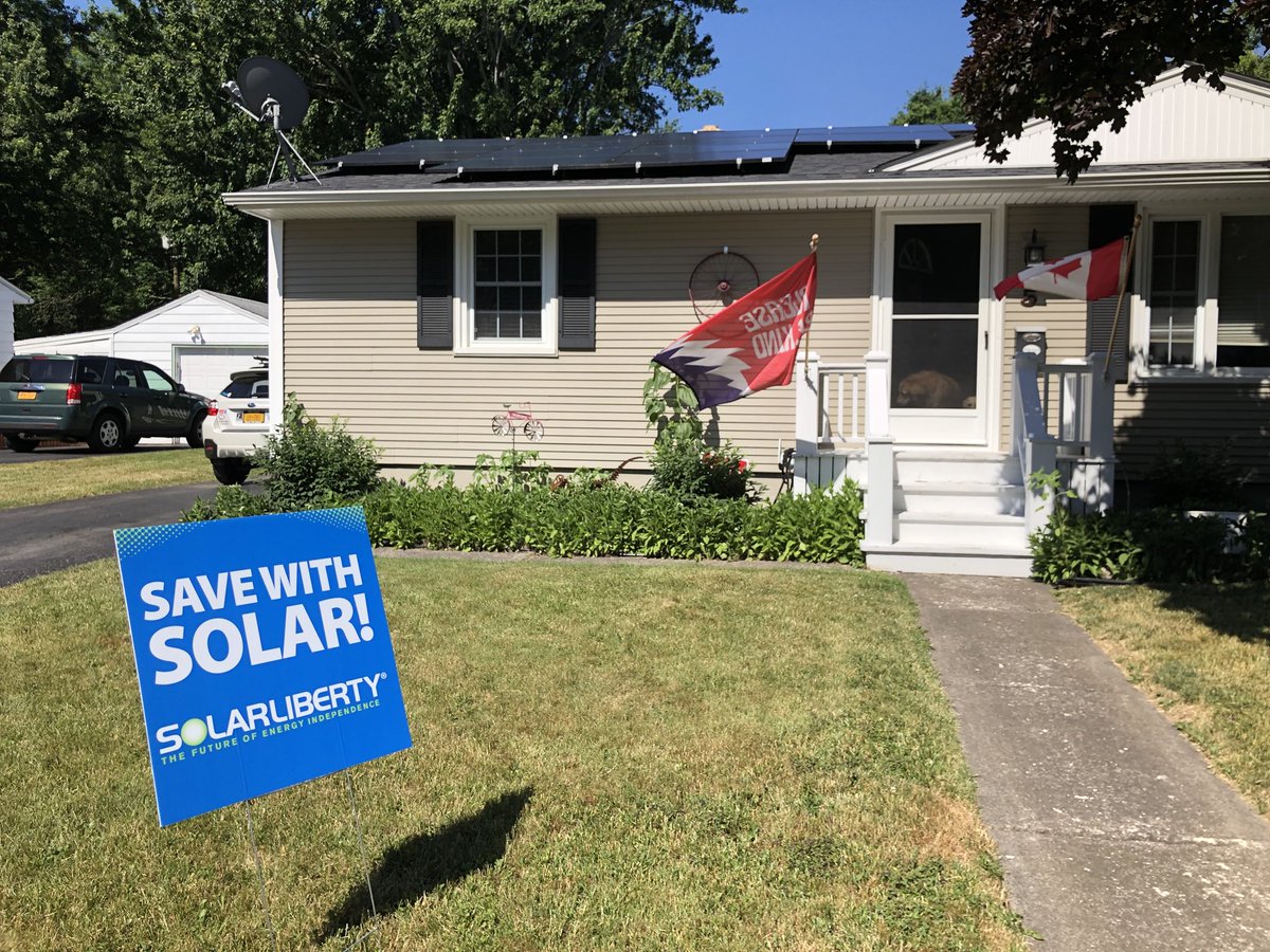 LockportJTracy's tweet photo. Thank you @SolarLiberty for the sweet new sign. It is my pleasure promoting renewable energy in beautiful Lockport, New York. I’ve been saving for 3 years now. #gonesolar #gosolar #solarspill #solarenergy #solarliberty https://t.co/k4jIgebYO9