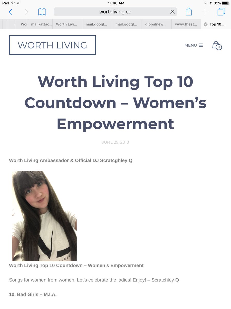 WorthLivingKA's tweet photo. WL Ambassador &amp; Official @DJScratchleyQ WL Top 10 Countdown Women’s Empowerment Songs for women from women. Let's celebrate the ladies!  Enjoy! - Scratchley Q  
https://t.co/Ge458LNh2N
#mentalhealth #metoo #health @CMHA_NTL @CMHAHalDart @ZaynahShehraz @_borderlinebaby https://t.co/OE3235UUYr