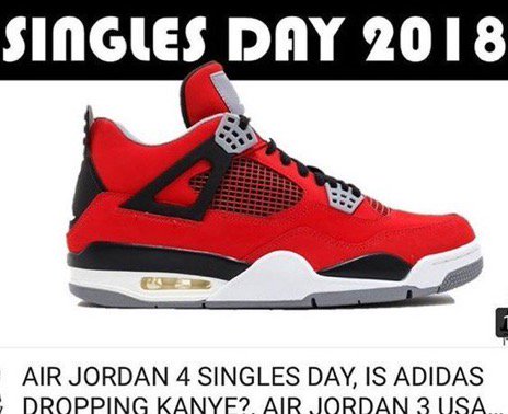 sneakersbot_'s tweet photo. Air Jordan 4 "Singles Day"
Style Code: AV3914-600
Release Date: November 2018 https://t.co/n57G2LQJYS