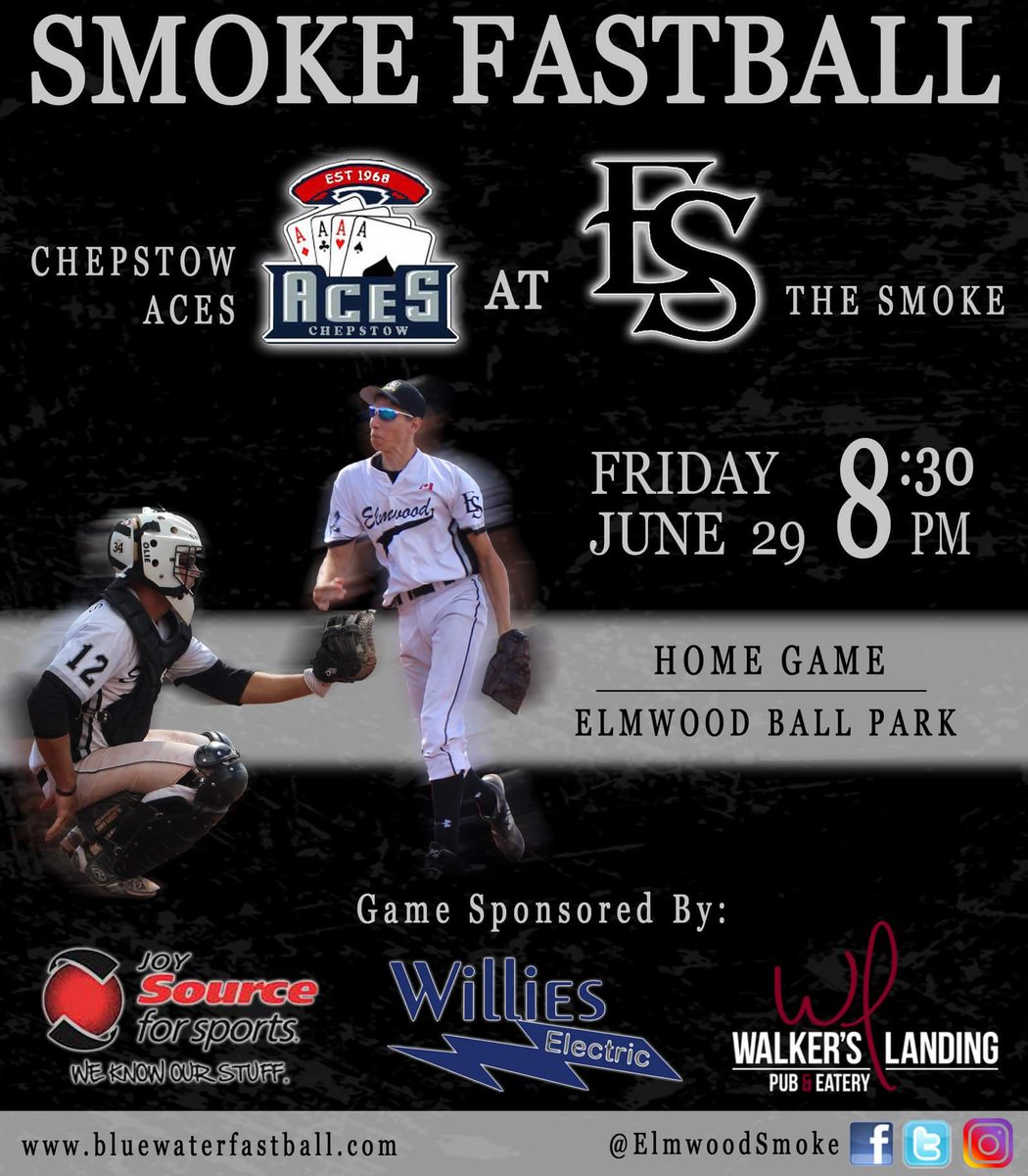 Tonight's game vs the Chepstow Aces will be played in Elmwood due to the Julyfest Justin Hammond Memorial Tournament happening in Chesley.