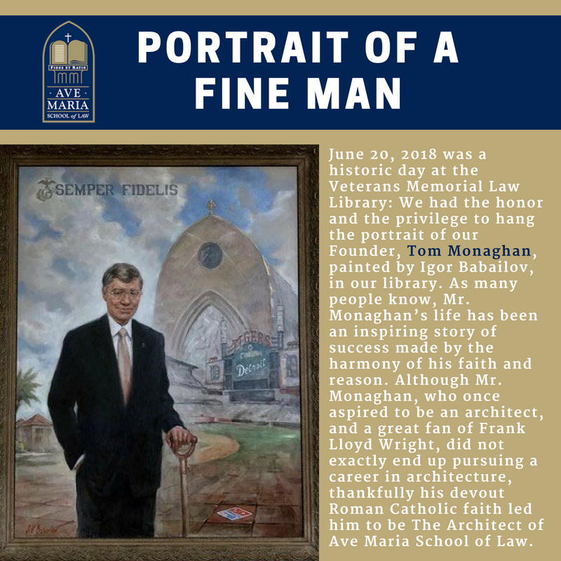 AveMariaLaw's tweet photo. We had the honor and the privilege to hang the portrait of our Founder, Tom Monaghan, painted by Igor Babailov, in our library. #FidesetRatio #faithandreason #avelaw #Founder #TomMonaghan #painting #IgorBabailov #DevoutCatholic #Entrepreneur #Philanthropist https://t.co/fIHZ5vfS9r