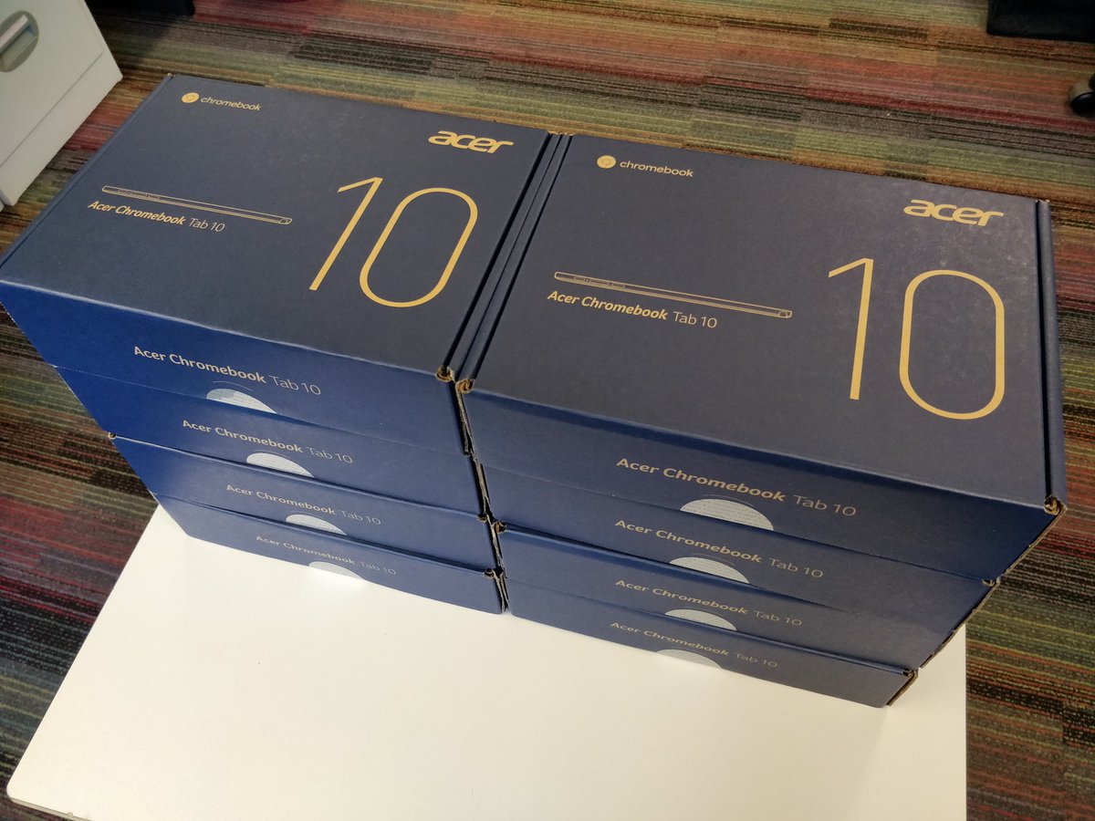 cgc6th's tweet photo. Acer Chromebook Tab 10 units have arrived! Thanks @C_learning_net I'm writing a tips doc https://t.co/KYc778BcU4 #GoogleEdu https://t.co/2W5qlO0x3Q