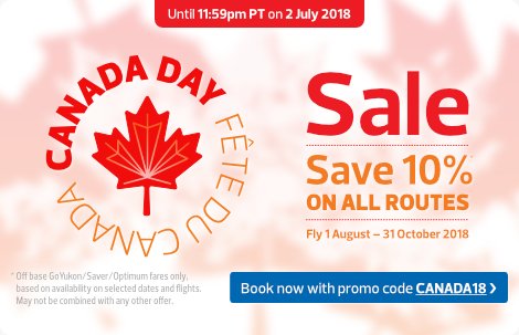 Another #flyairnorth seat sale. Service from Ottawa, Vancouver, Victoria, Calgary, and Edmonton. 10% off on bookings until midnight July 2!