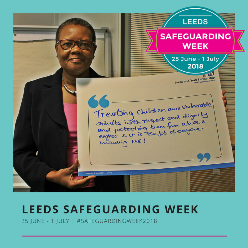 LeedsandYorkPFT's tweet photo. As #SafeguardingWeek2018 draws to a close, weโd like to thank all our fabulous staff for taking part and raising awareness. Weโll end the week with some of our Board of Directors sharing what safeguarding means to them. #LeedsSafeguardingWeek https://t.co/K35CqN0eGj