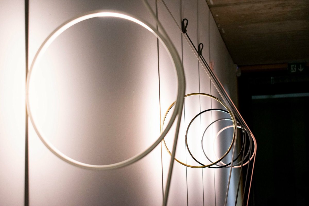SHHArchitects's tweet photo. Visit to the @Atrium_ltd . showroom, Old Street. Featuring the ‘Bellhop’ lamp and the ‘Wirering’ wall light. 
#flos #atriumlighting #light #lighting https://t.co/r3qmIGJjFk