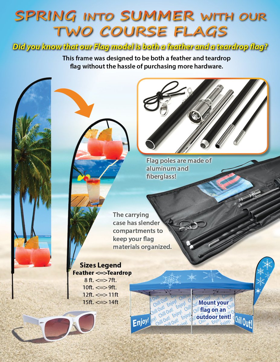 birttani's tweet image. ☀️Sand and sun..summer has begun! 🌊🏖 Did you know that our Bandera frame was designed to be both a feather or teardrop flag? We offer 4 different sizes! Grab a flag today and stand out from the crowd! 😎🚩

.
.
#displays #graphics #teardropflag #featherflag #signs #banners
