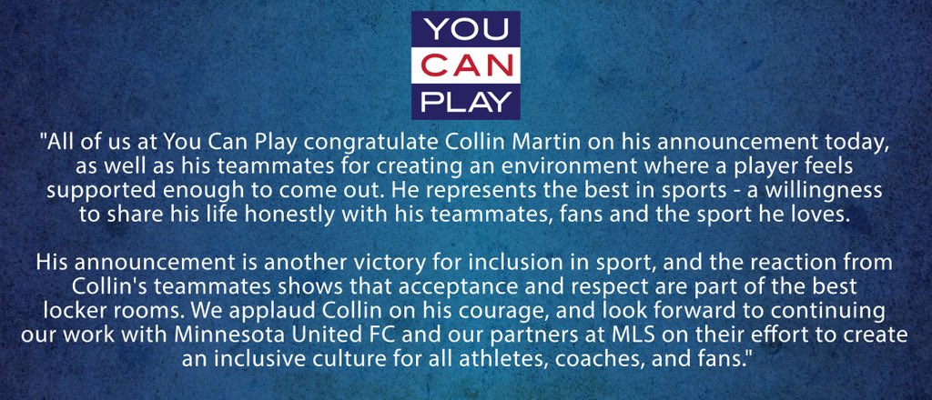 palumboTO's tweet photo. Wonderful news. Thank you Collin. Your leadership will be an inspiration to many. #YouCanPlay #MLS #MLSLive #SoccerForAll https://t.co/t6tdcpeyJP