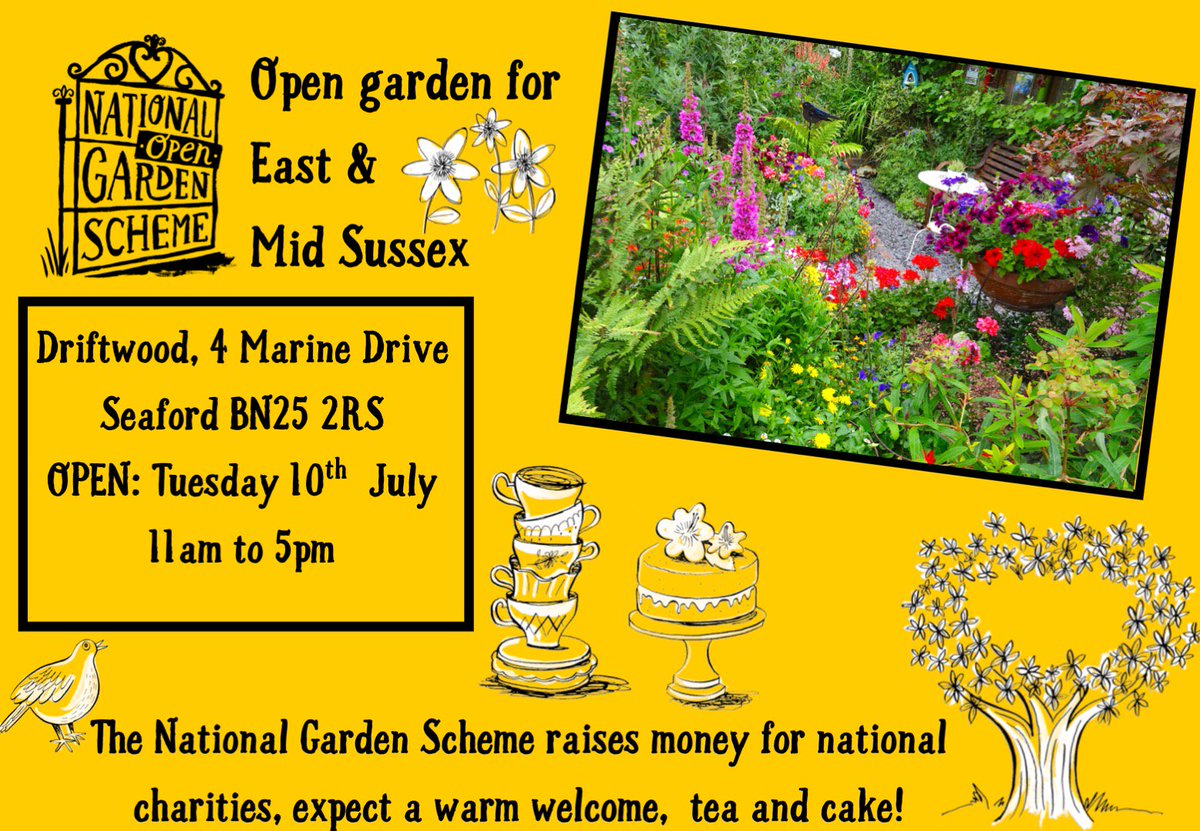 Next open day for <a href="/driftwoodbysea/">Driftwood By Sea</a> is for the <a href="/NGSOpenGardens/">National Garden Scheme</a>  on 10th July! driftwoodbysea.co.uk #sussex #charity #cakes