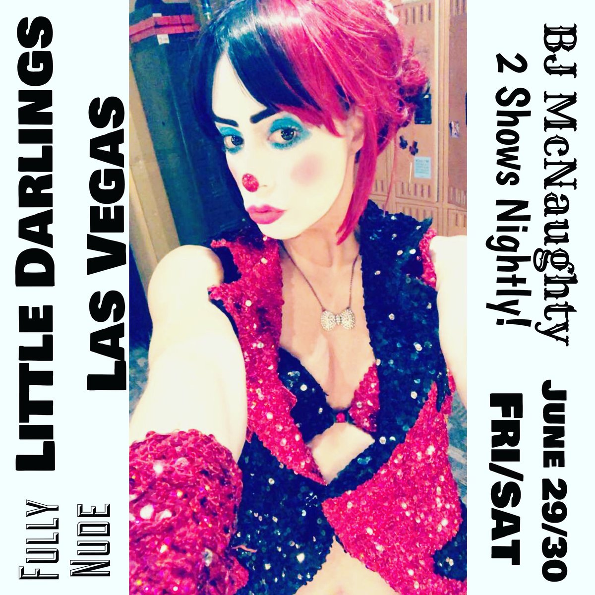 Starts tonight at 11pm! Come clown around with me in Las Vegas at @LittleDsLV 
#lasvegas #littledarlingslv #littledarlings #featureentertainer #feature #clownstripper #stripperclown #travelingshowgirl #travelingcircus #comiccon #lasvegascomiccon #letsgetnaughty #turnclownforwhat