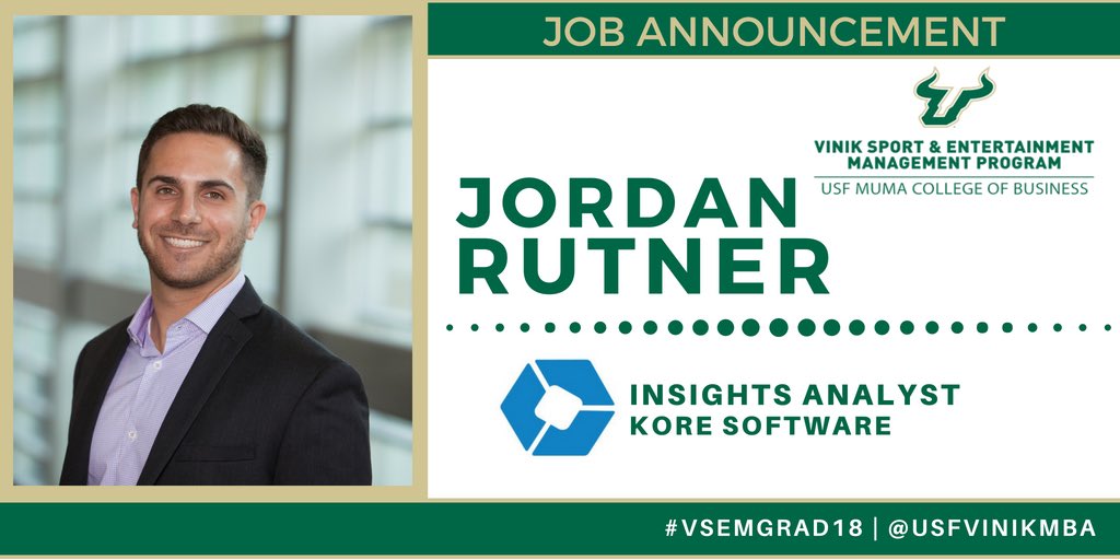 USFVinikMBA's tweet photo. JOB ALERT: Congratulations to Jordan Rutner who joins @KOREsoftware as an Insights Analyst! #VSEMGrad18 https://t.co/4SW7qrH9pU