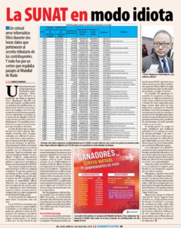 ensustrece's tweet photo. En @ensustrece: LA SUNAT EN MODO IDIOTA. El error informático en la @SUNATOficial se produjo en el marco de un singular sorteo de viajes a Rusia que tenía como finalidad animar a los contribuyentes a declarar los comprobantes de pago pero que terminó en un fiasco. https://t.co/NqHGycEoaQ