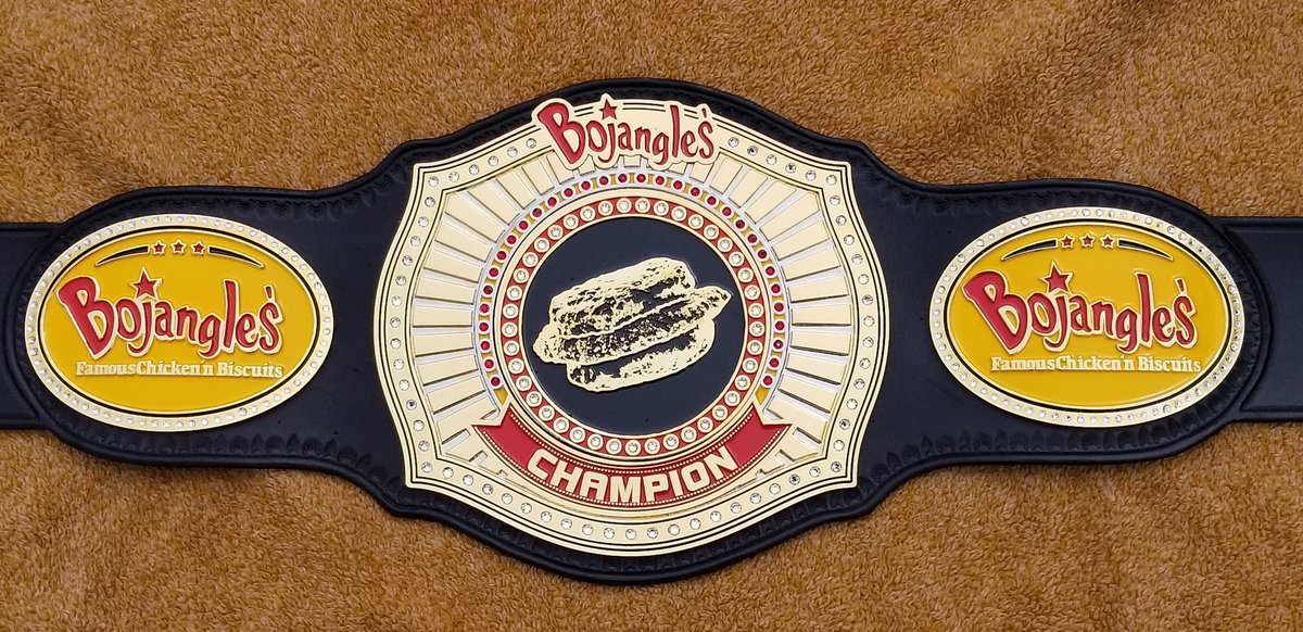 BeltsByDan's tweet photo. Congrats to @JZ_Flair for being crowned @Bojangles1977 champion. The spinning chicken filet biscuit championshp. https://t.co/ZZ4t4GRDdx
