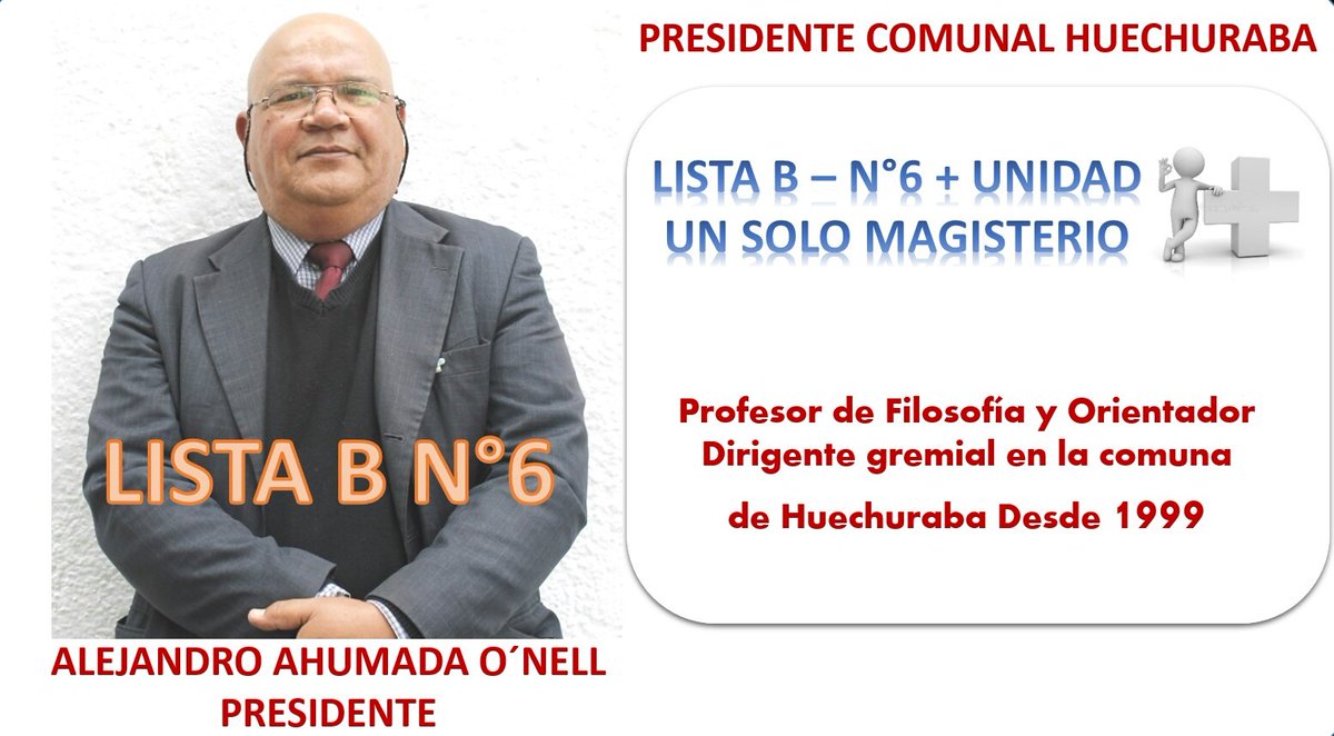 radiosindiall's tweet photo. 📰 #Yovoto #Huechuraba |
Atencion profes en Huechuraba: Vote por Alejandro Ahumada 
✔Lista B N°6 Ahumada Presidente del comunal Huechuraba del Colegio de Profesores
✔ Recuerde: B-6 
✔ Alejandro Ahumada Presidente 
#UnSoloMagisterio https://t.co/Im1dq2Hkhe