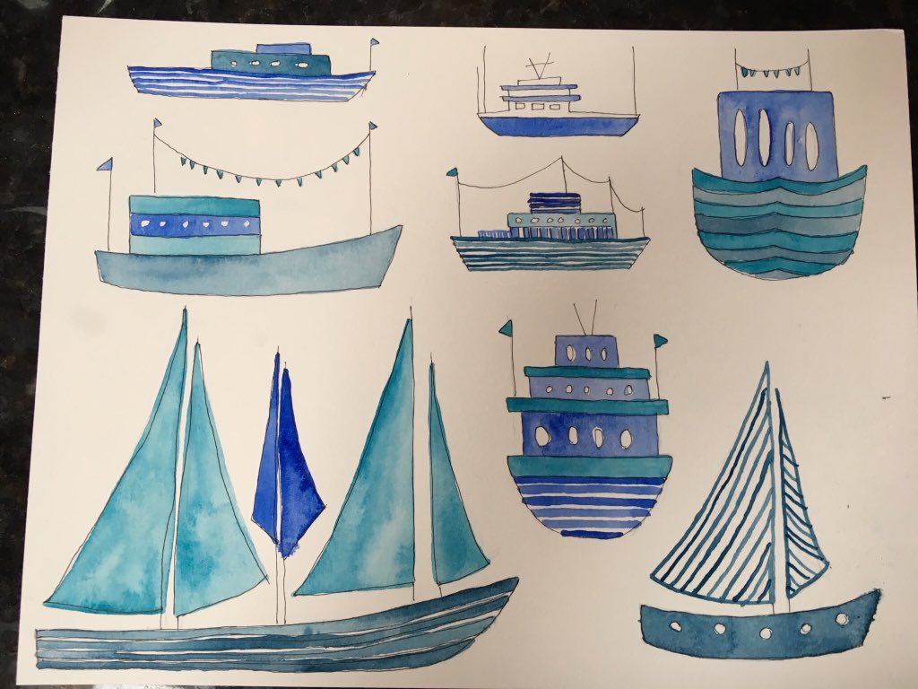 Happy Friday #colour_collective #Tealblue #illustrator #traditionalart #kidlit #kidlitart #kwillustrator #watercolor #boat #boats #boating #vacation #sketch  88/100 #The100DayProject #100dayproject #100daysCB_art #sketch #cortneybenvenutoillustration