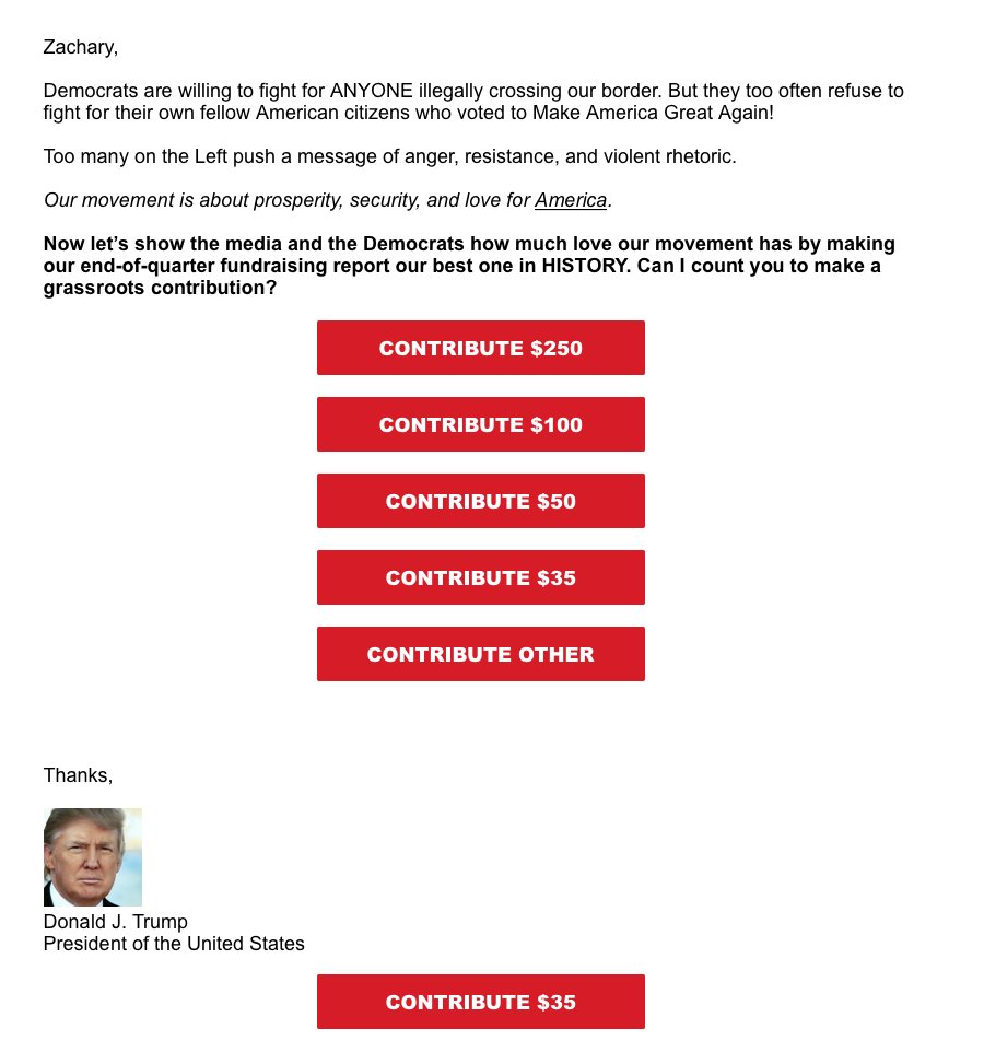 Trump campaign email w/ subject line: "Liberals choose illegals over you"