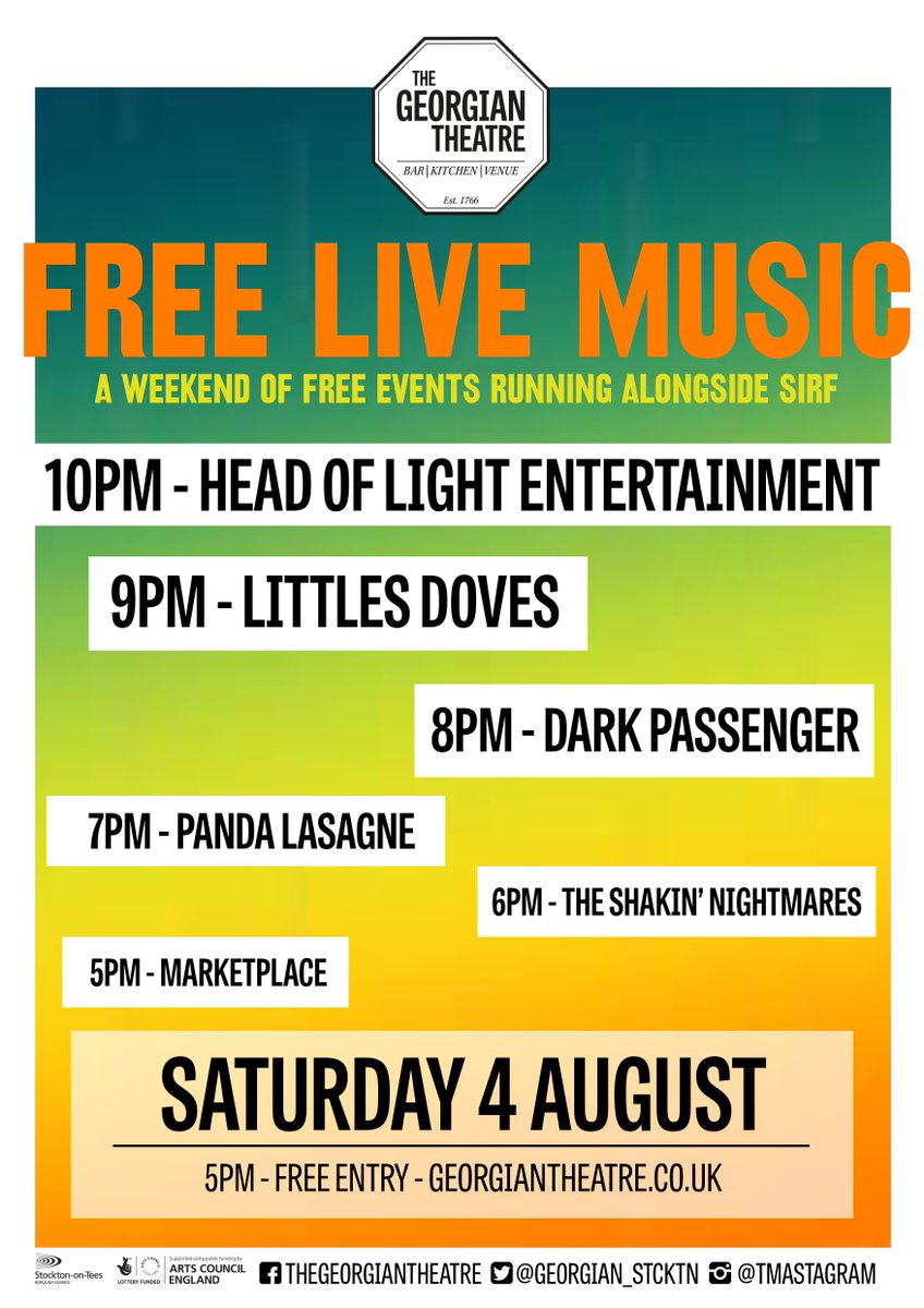 A day of FREE live music running alongside SIRF on Saturday 4th August. Featuring:

@HeadofLight
<a href="/littledovesuk/">Little Doves</a>
Dark Passenger
<a href="/Pandalasagne/">PANDA LASAGNE</a>
The Shakin' Nightmares
Marketplace