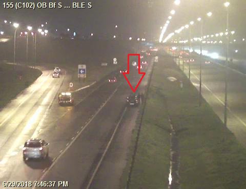 Crash: N1 outbound on Sable  Service Rd @ Sable , all lanes open, no delays. #SeeAndBeSeen