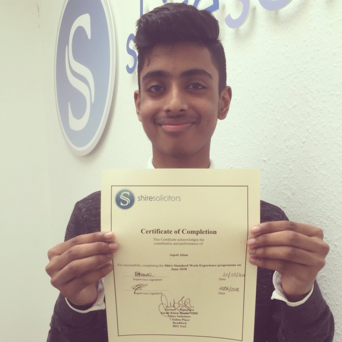 Well done to Aqeel who is officially  #SHIREstandard accredited- 👍🏻🏆 #notjustalawfirm #workexperiencethatmatters #workingwithschools #guidanceandsupport #businessawareness #legaltraining #placement #law #lawfirm #mocktrial #bradford #london #fivestars #legalservices #lawyers