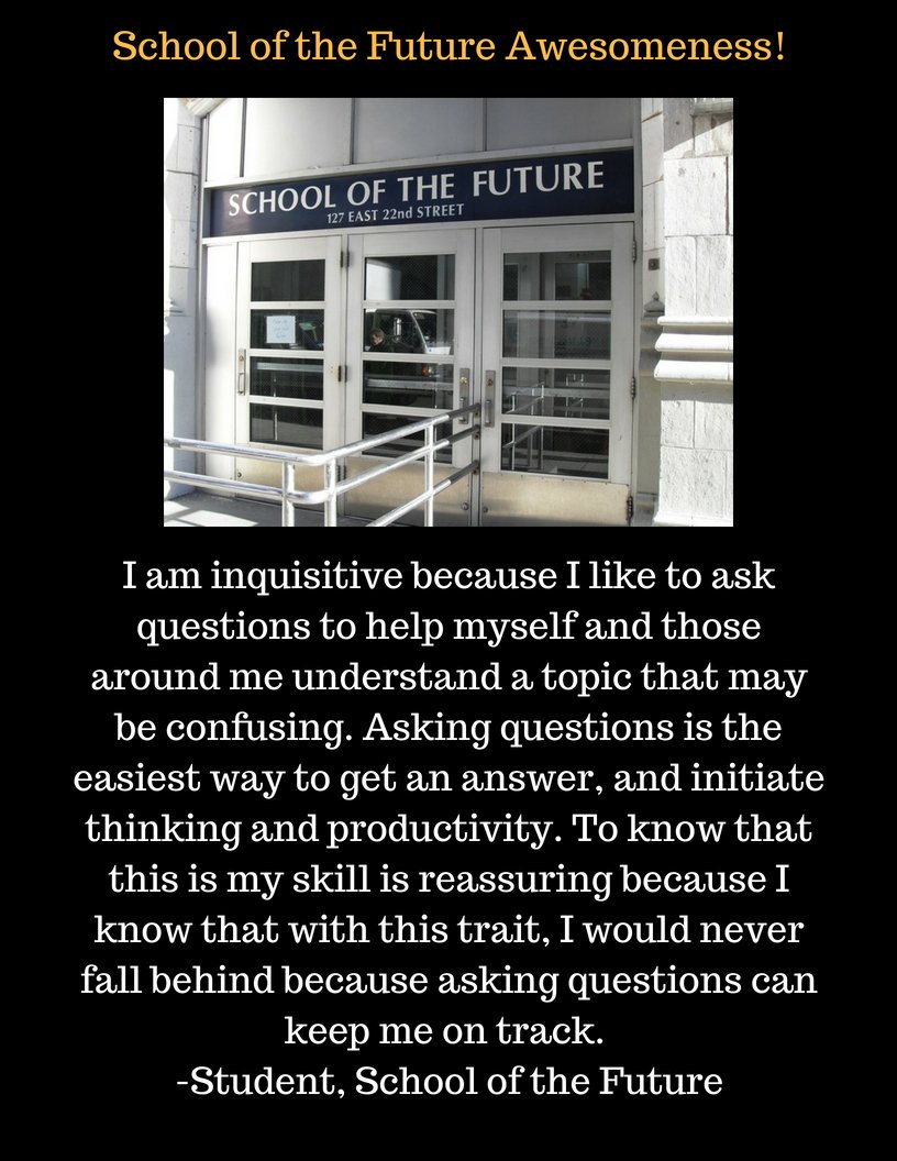 PowerUpEdNYC's tweet photo. School of the Future has committed to helping students gain #21stcenturyskills in the classroom and through internships. Read the thoughts of a student on how they are directly impacted by the awesome #21stcenturyskills they have been learning. https://t.co/2haYWm4FJH