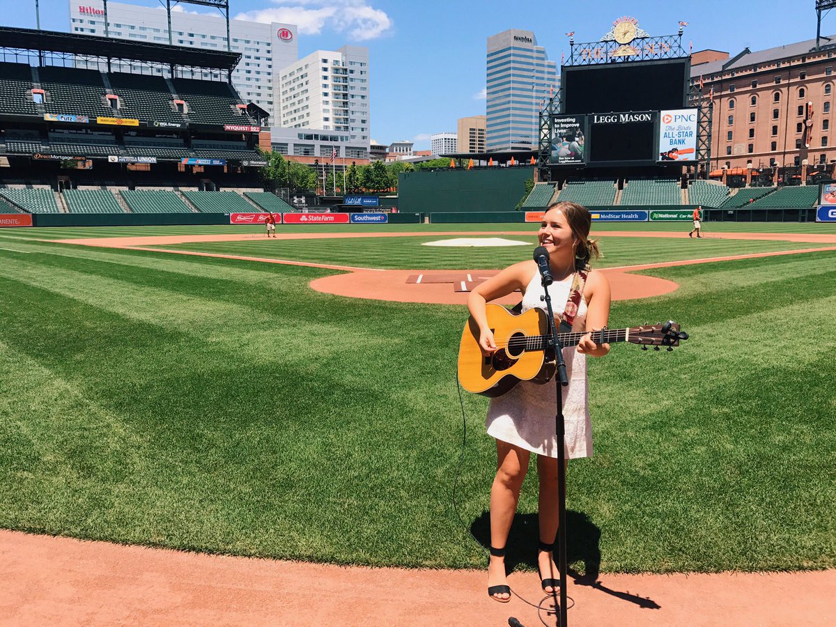gracieschram's tweet photo. Hey @Orioles 👋🏼⚾️ sooo excited to be back!! Can't wait for tonight! #anthem #7thinningstretch #postgameconcert https://t.co/d2aAQ6aNVX