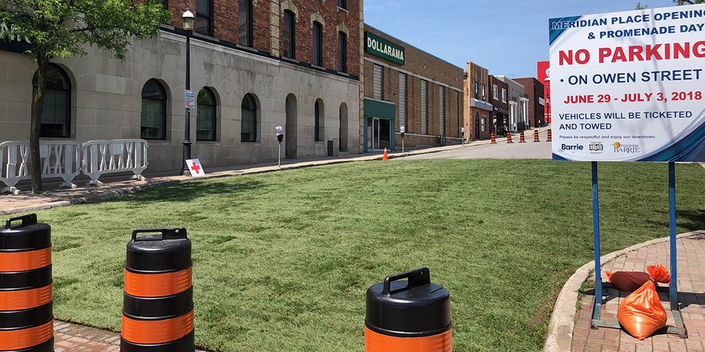 cityofbarrie's tweet photo. The Green Street Challenge is taking shape in #DowntownBarrie! A pop-up park for all to enjoy June 30 – July 2: https://t.co/LmLJfC77us @ComeAliveOutsid #BarrieEvents https://t.co/M4KflzjheP