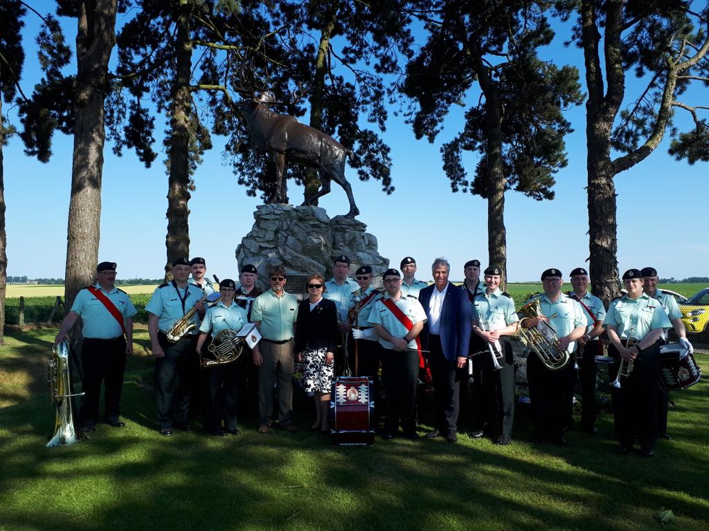 LegionNLCA's tweet image. First day Trail of the Caribou complete.  Moving ceremonies at Amiens Cathedral and Gueudecourt. 100 people  pay respects to our fallen heroes. #trailofthecaribou  @RNFLDRmuseum @Honour100 @NFLDGreatWar @VeteranMag