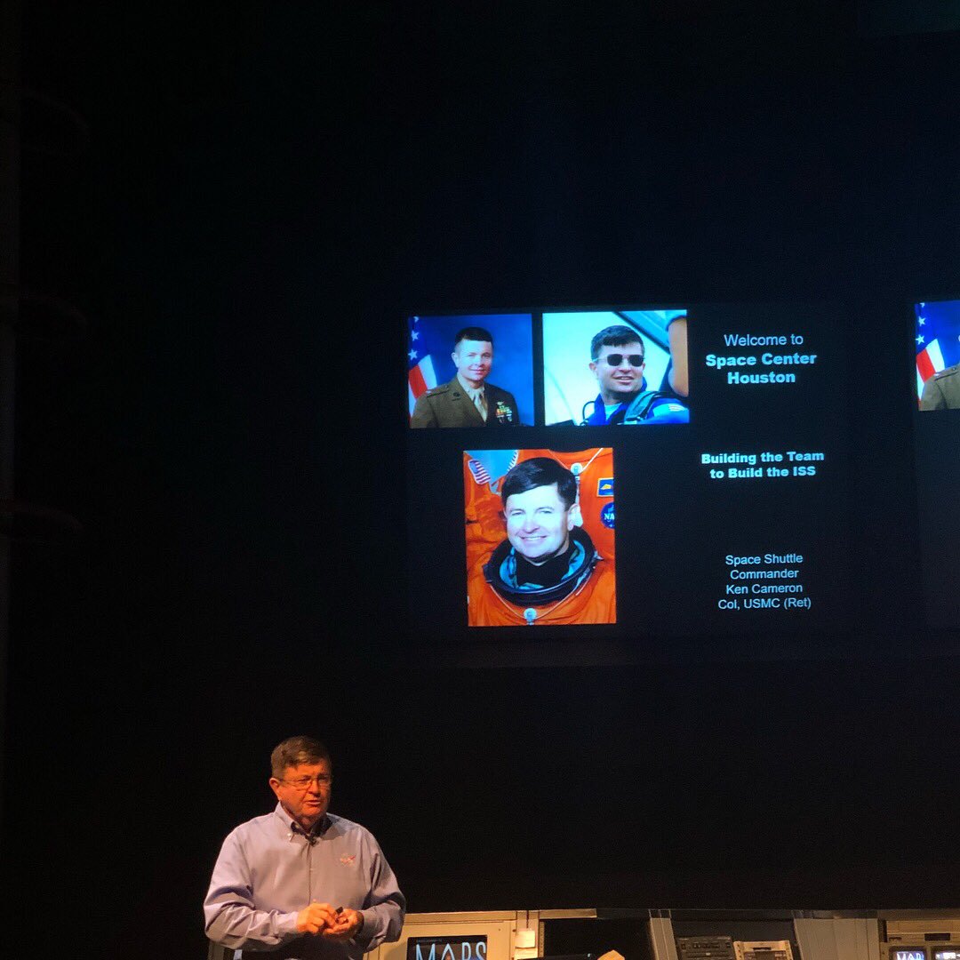 MrsWhite6th's tweet photo. Space shuttle commander Ken Cameron! I learned that knowing a little bit of Russian will take you far in life. #LiftOff2018 https://t.co/1OfDwgsD6e