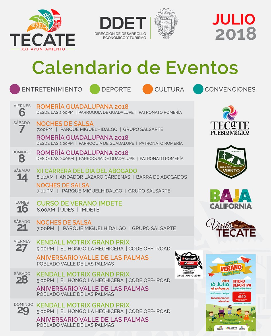 #DisfrutaTecate este mes de Julio, comenzando con la tradicional #Romería de Verano 2018. Consulta el #Calendario de Eventos. #VisitaTecate Pueblo Mágico.