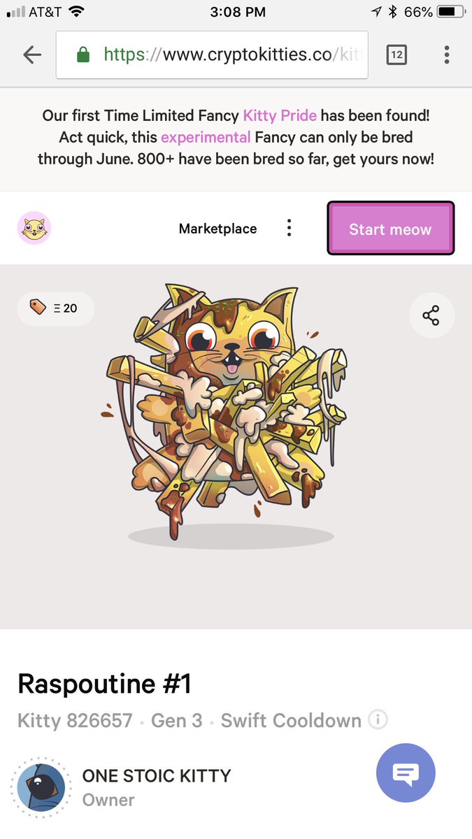 Altcoinceo's tweet photo. There is no better @CryptoKitties moment than hitting the first of a new fancy. https://t.co/JlkV7kUama