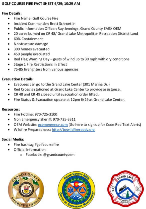 GrandLakeFire's tweet image. #golfcoursefire Fact Sheet