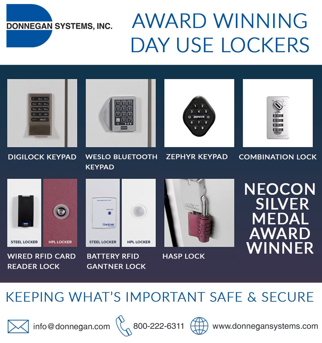 donnegansys's tweet photo. These award winning day use lockers keep the important things safe and secure. With seven lock options to choose from you can rest assured your safety needs are being met. #dayuselockers https://t.co/hXgVPHCY8S