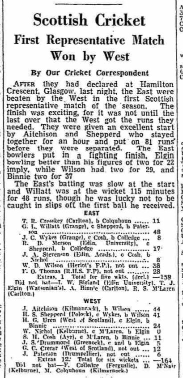 ScottyCricket's tweet photo. #Season1948 West v East at #HamiltonCrescent @WoSCC Some great names #RevJim @KCC1852 #HunterCosh @ayrcc #WillieNichol @AllAboutKCC and many others @FerguslieCC @poloccricket @Greenockcricket @drumpscricket @CarltonCricket @GrangeCC @HeriotsCricket @EUCC10 @EdinburghAccies https://t.co/CjANgDKLCQ