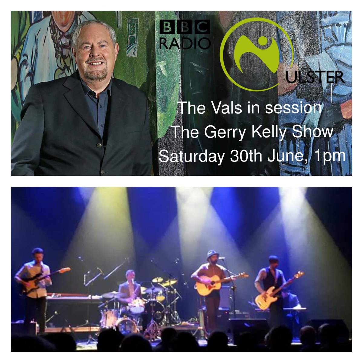 TheValstalk's tweet photo. Excited to be performing some songs and having a chat about our first show in quite a while on the @GerryKellyShow, BBC Radio Ulster on Saturday from 1pm. Tune in! Catch us at the fantastic @Our_Back_Yard festival tomorrow evening!
#TheVals #InSession #BBC #Festival @BBCgmu https://t.co/JM2uhE8tEB