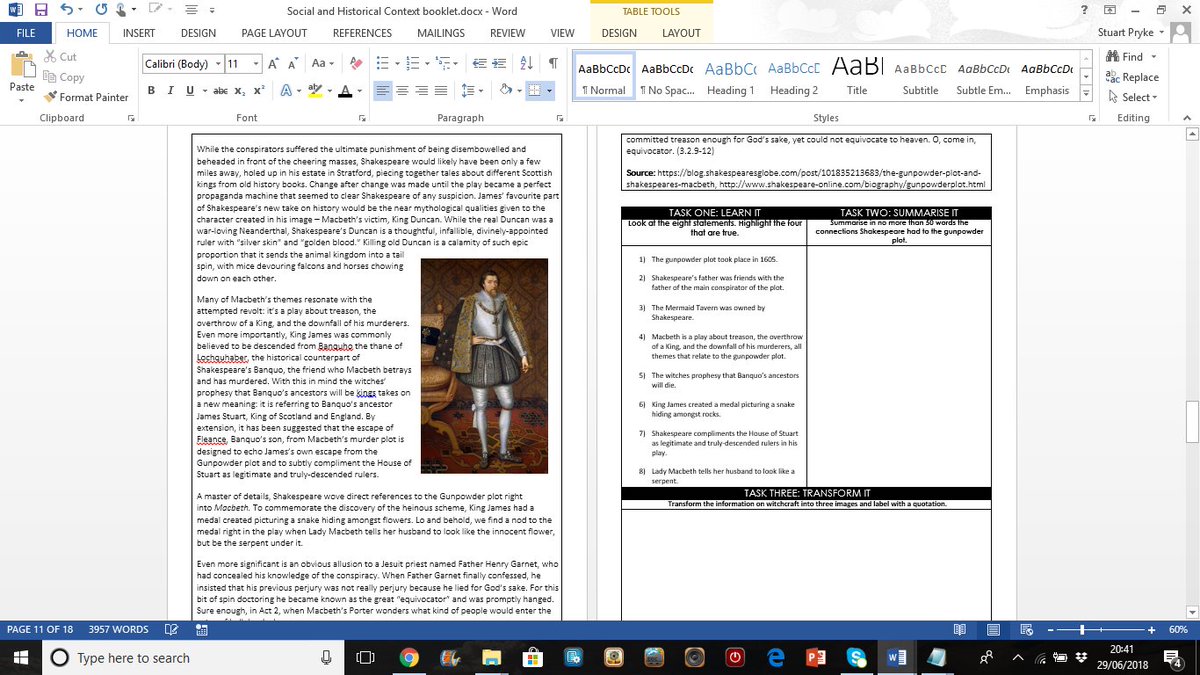 SPryke2's tweet photo. Looking at the amazing work by @fod3 and @RobWard79 and have decided it's time to try my hand at a booklet. I'm starting with the social and historical context of 'Macbeth'. Let's see how this goes... https://t.co/MZAbwNLkbL