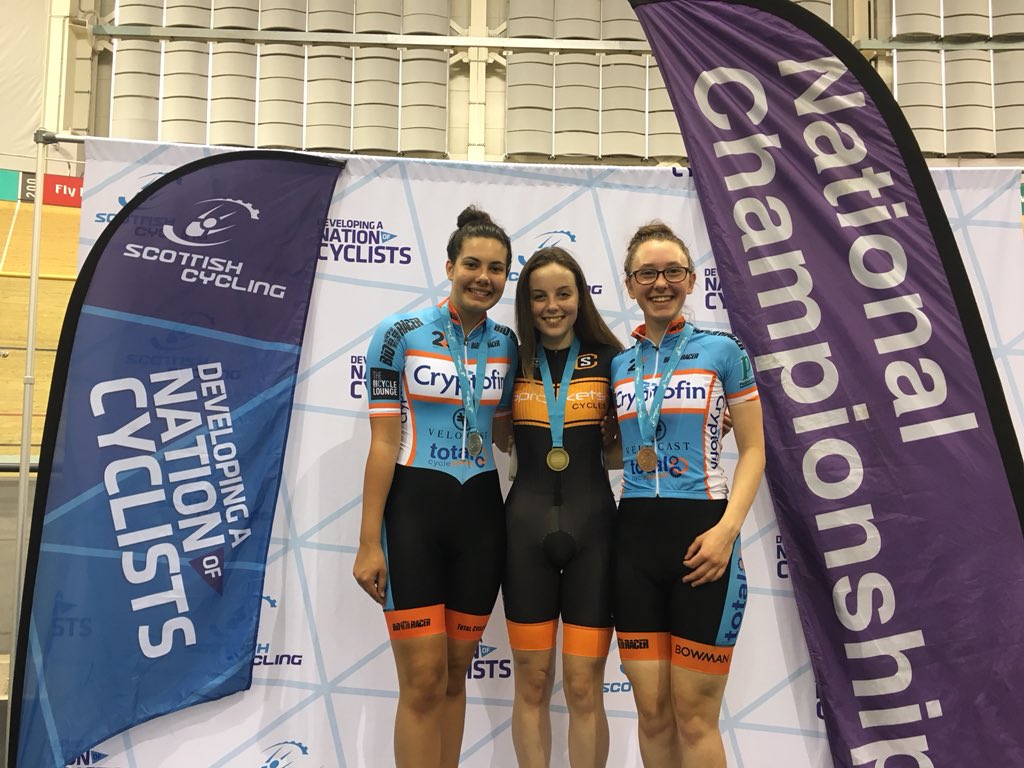 ScottishCycling's tweet photo. Junior Women’s Scratch Championship
1. Zoe Watters @sprocketscycles 
2. Abby Stewart @Team22WRT 
3. Anna Shackley @Team22WRT 
#SCNatChamps https://t.co/UL1pUwCOyX