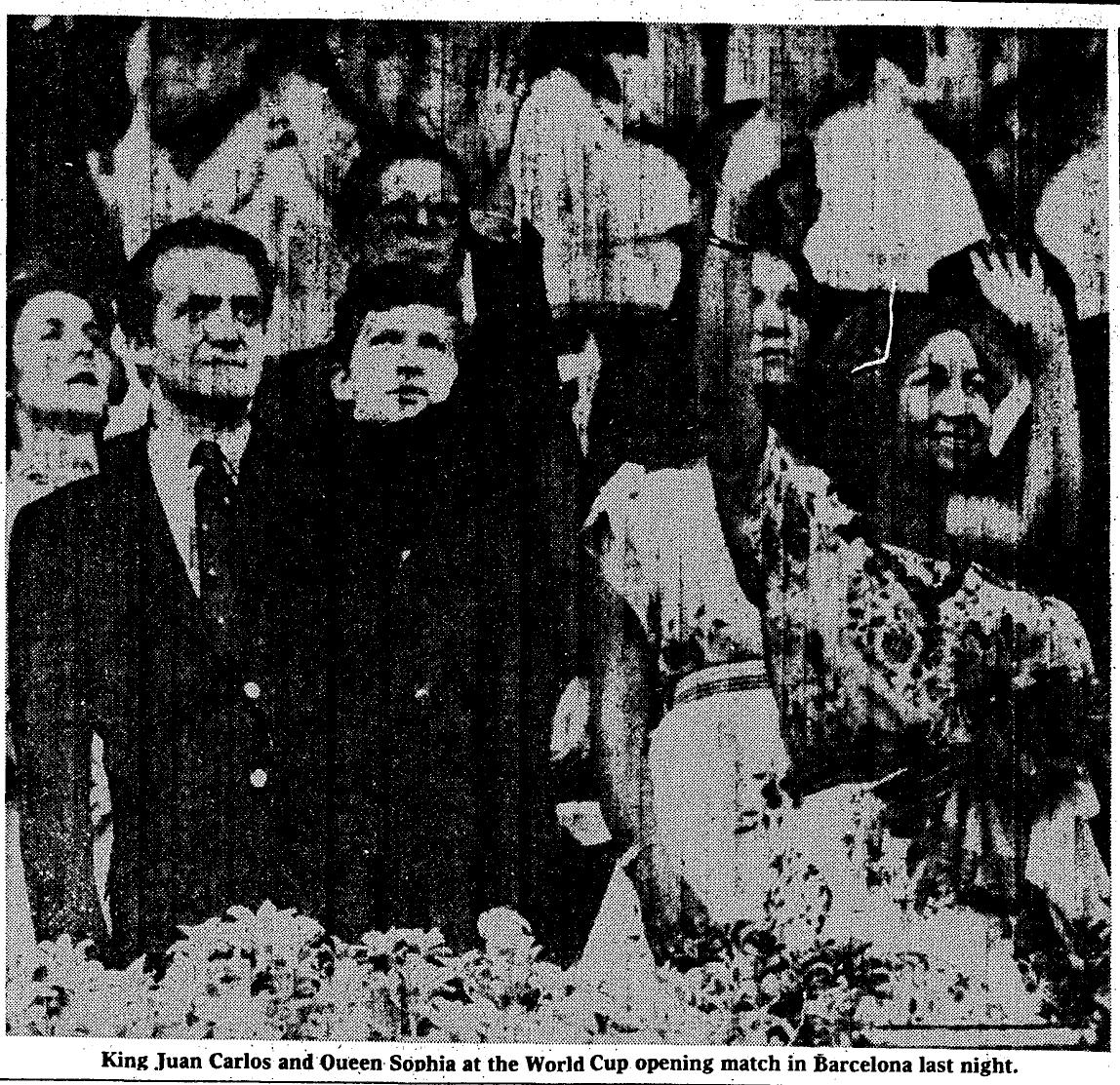 TimesHistory1's tweet photo. Times 14 June 1982 p.24
King Juan Carlos &amp; Queen Sophia at the opening ceremony in Barcelona.
The talk is over, the tournament is about to begin.
Brazil &amp; West Germany tipped for the final. England, France &amp; Argentina all expected to challenge, unlike Italy, Spain &amp; Poland.
#WC82 https://t.co/QS6XBuqb3B