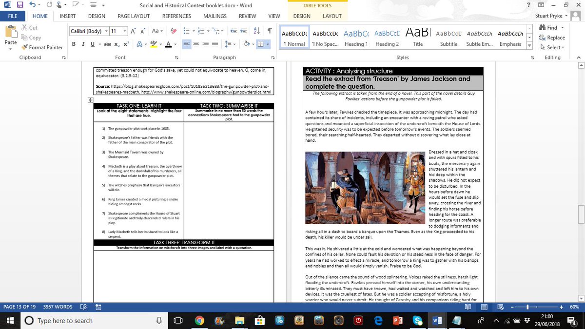 SPryke2's tweet photo. Looking at the amazing work by @fod3 and @RobWard79 and have decided it's time to try my hand at a booklet. I'm starting with the social and historical context of 'Macbeth'. Let's see how this goes... https://t.co/MZAbwNLkbL