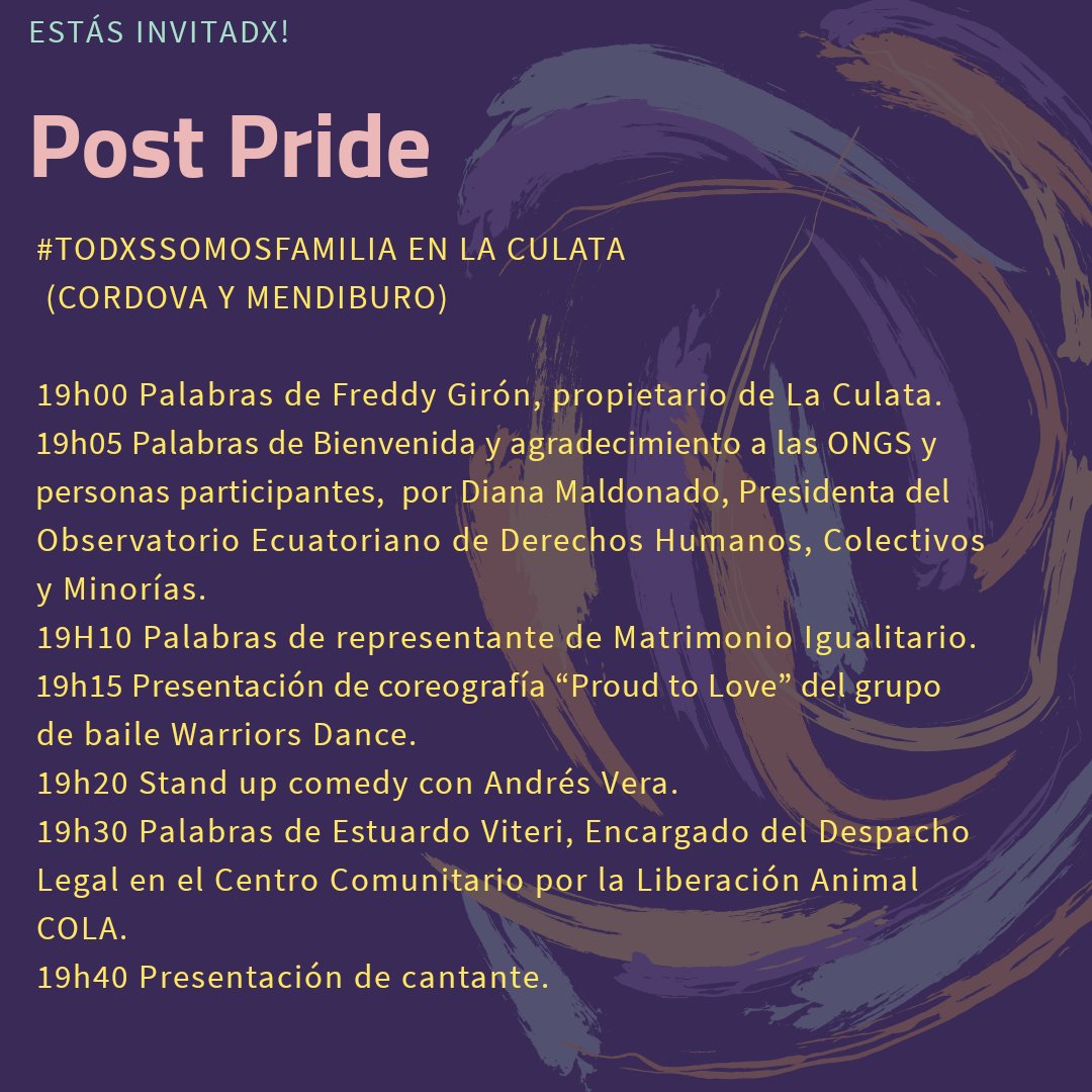 TefaPF's tweet photo. Nos vemos en #LaCulata mañana luego de la #CaminataPorLaDiversidad donde #TodxsSomosFamilia. Aquí las actividades. Cc @JayJayTi https://t.co/sahLdAeDJc