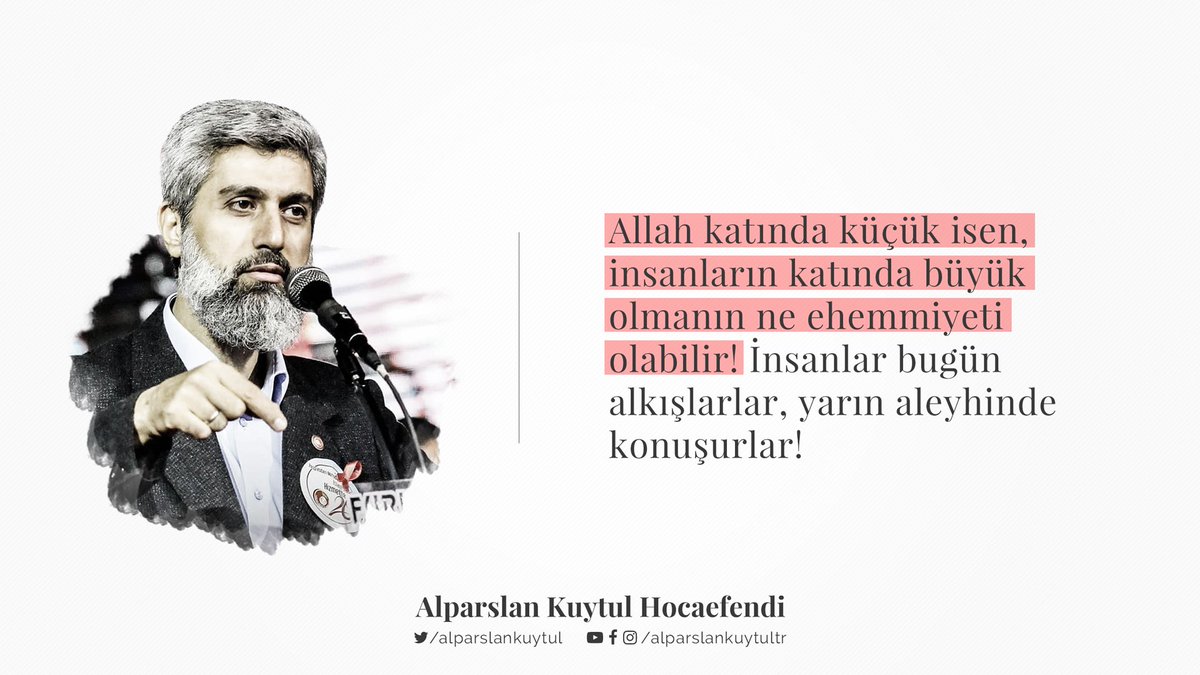 Allah katında küçük isen, insanların katında büyük olmanın ne ehemmiyeti olabilir! İnsanlar bugün alkışlarlar, yarın aleyhinde konuşurlar!
youtube.com/alparslankuytu…

AlparslanHocamsız 20Cuma