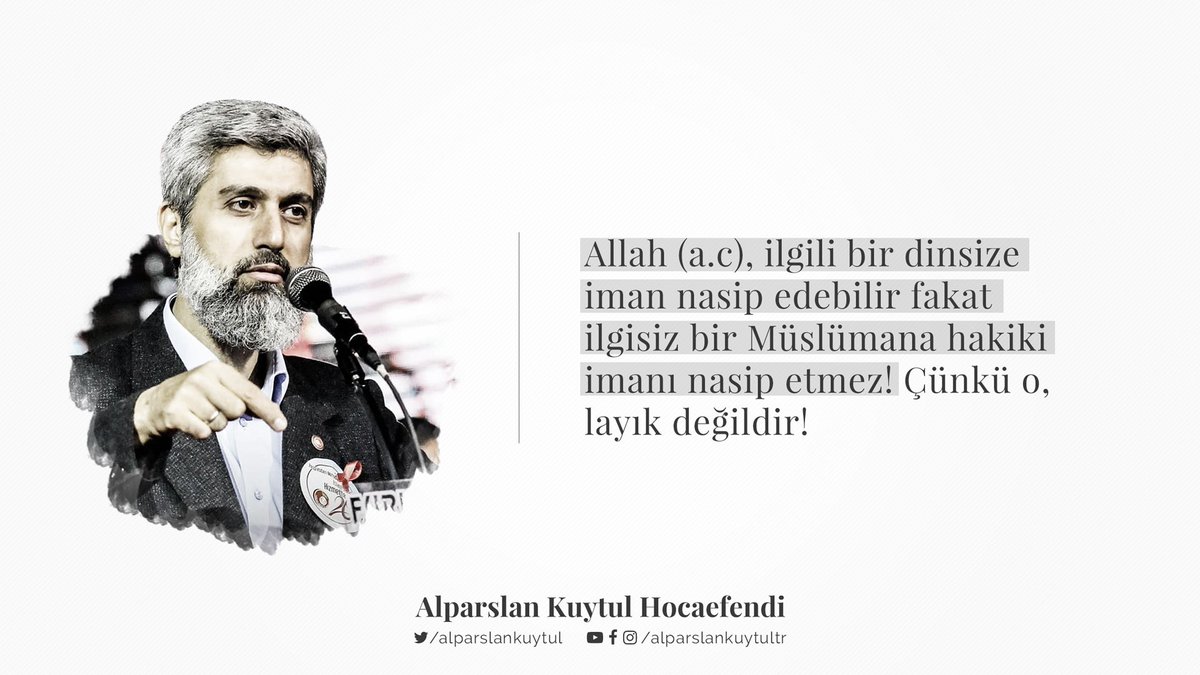 Allah (a.c), ilgili bir dinsize iman nasip edebilir fakat ilgisiz bir Müslümana hakiki imanı nasip etmez! Çünkü o, layık değildir!
youtube.com/alparslankuytu…

AlparslanHocamsız 20Cuma
