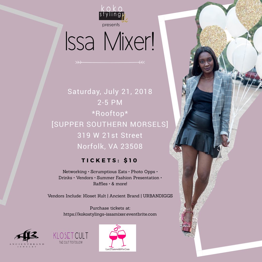 KokoStylings's tweet photo. Calling all fashion-lovers, bloggers, vloggers, stylistas, influencers &amp; entrepreneurs! I need YOU to click the link in our bio for your ticket to Koko Stylings first EVER rooftop mixer! https://t.co/p0Y9GVd9Bv