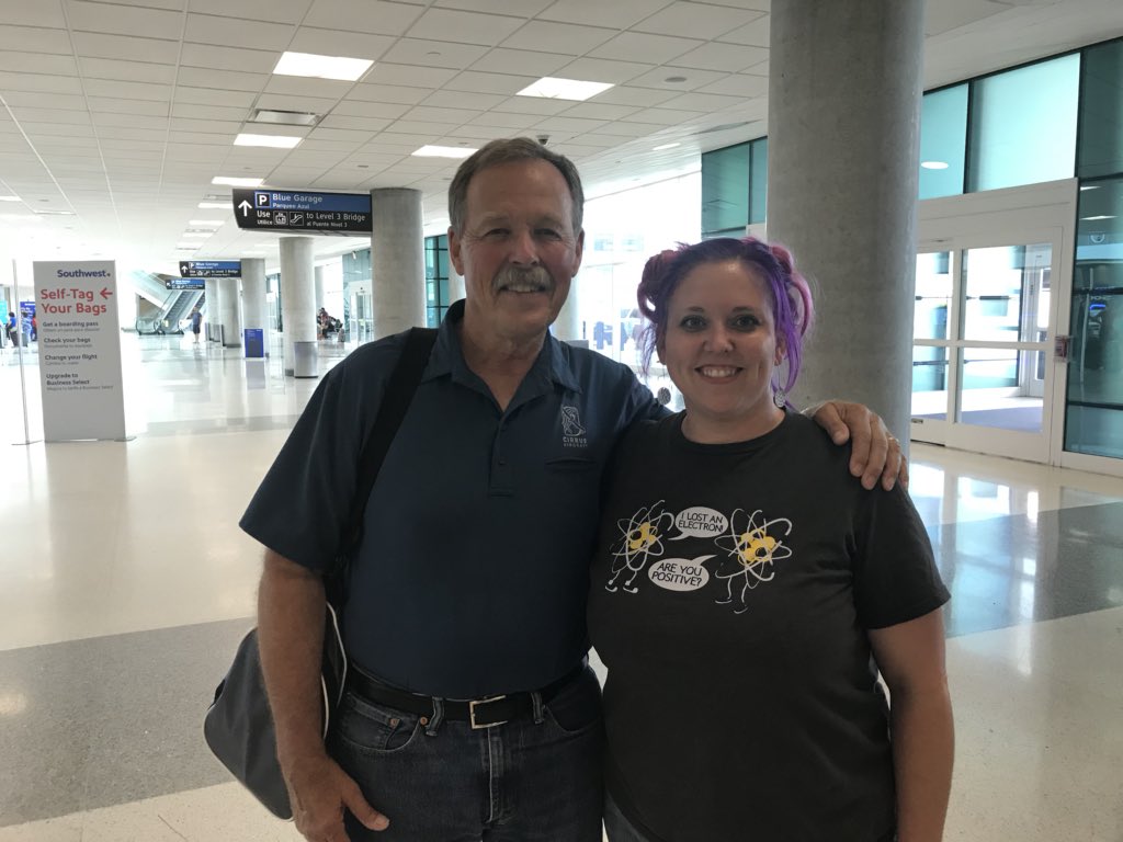 TechyWebby83's tweet photo. Met two more astronauts at the airport. One was from the Thought Leaders Presentation last night. Dr. Rhea Seddon and her husband Robert Gibson !!! 🤩😍🤓🚀 @TexasSpaceGrant @STEAMshines #LiftOff2018 https://t.co/Nfk9aKYMJg