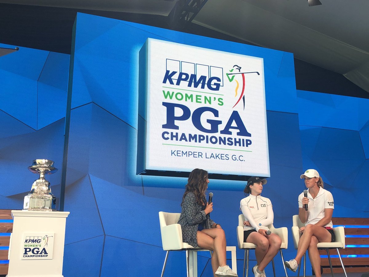 AmyOlsonGolf's tweet photo. Enjoyed a Q&A at the @kpmgwomenspga with @brittalto after our rounds today. Cool to hang out on the same stage that @condoleezzarice spoke on earlier this week. People actually paid attention to her though...minor difference. ๐ #InspireGreatness #sanfordsports #bellbanks https://t.co/SbgEnDB0c0